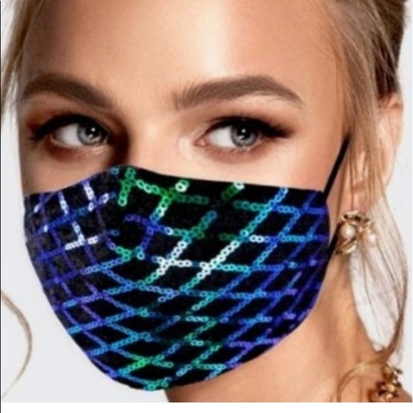 Royal Blue Multi-colored Sequined Face Mask - Picture 1 of 2
